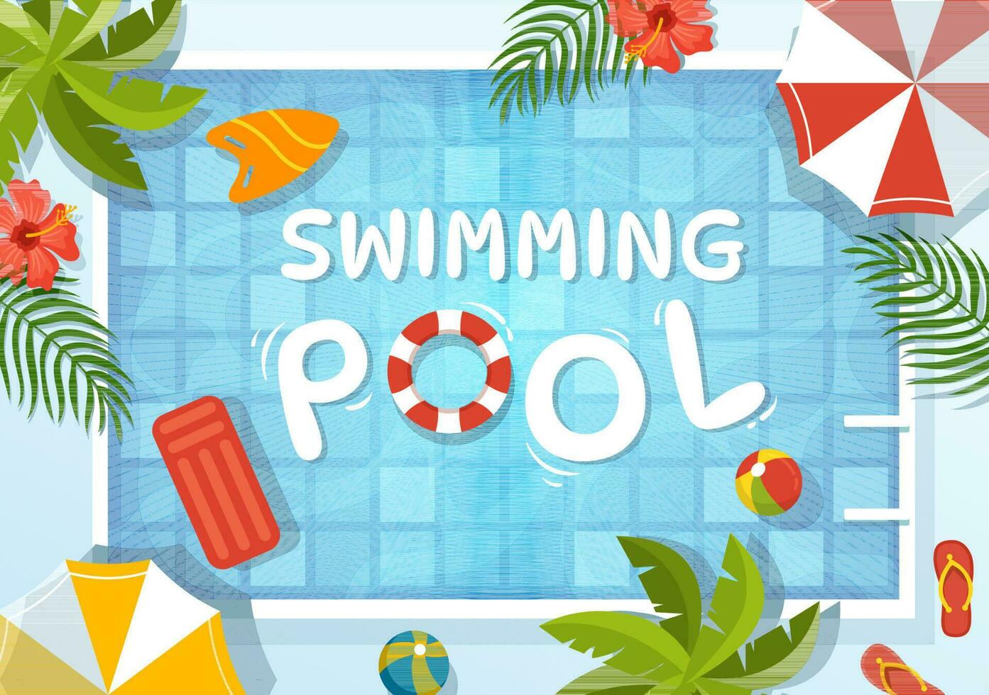 Swimming Pool Vector Illustration with Summer Vacation Landscape Concept and Swim Summer Activity in Flat Cartoon Hand Drawn Background Templates