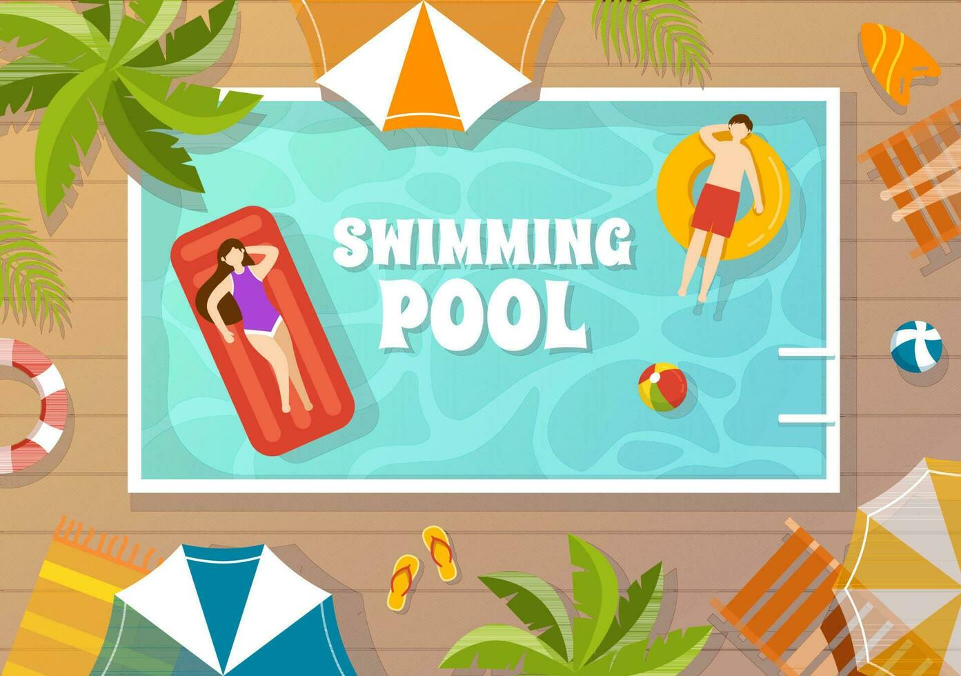 Swimming Pool Vector Illustration with Summer Vacation Landscape Concept and Swim Summer Activity in Flat Cartoon Hand Drawn Background Templates