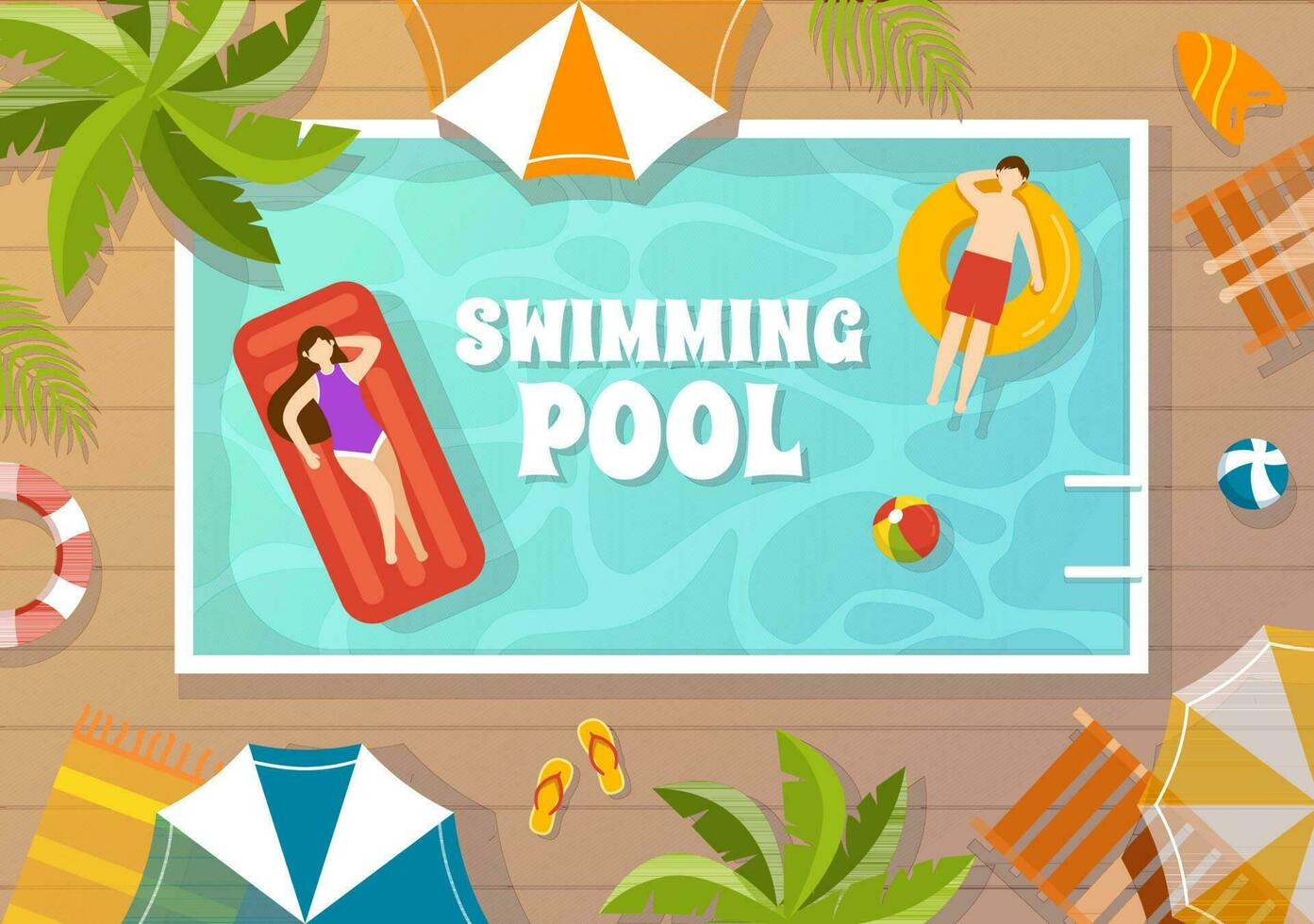 Swimming Pool Vector Illustration with Summer Vacation Landscape ...