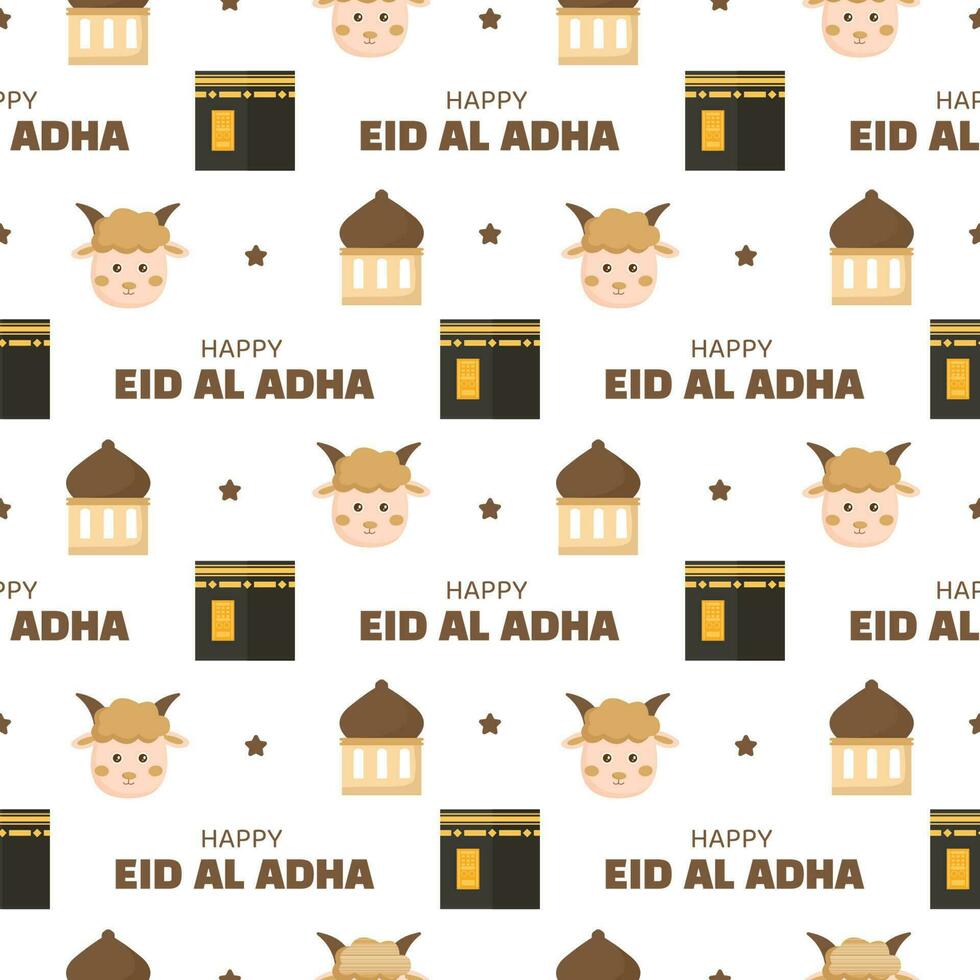 Happy Eid Al Adha Mubarak Seamless Pattern of Muslims Celebration with Sacrificial Animals in Template Hand Drawn Cartoon Flat Illustration vector