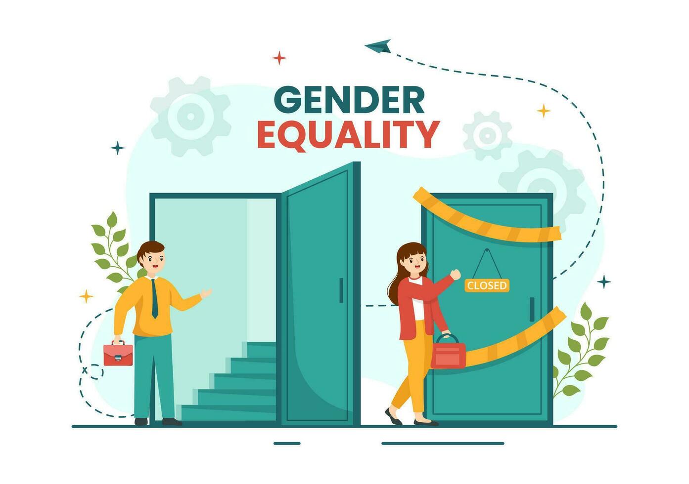 género igualdad vector ilustración con hombres y mujer personaje en el escamas demostración igual equilibrar y mismo oportunidades en mano dibujado plantillas
