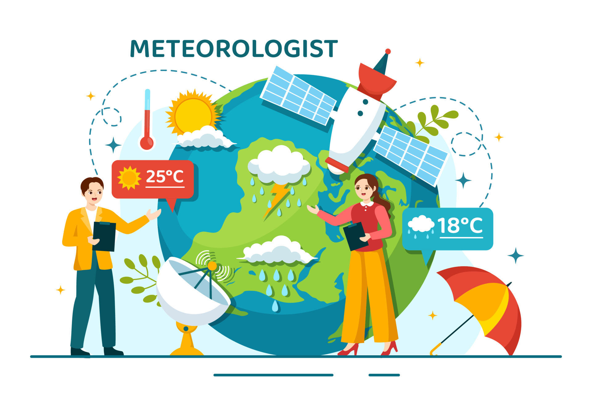Meteorologist Vector Illustration with Weather Forecast and Atmospheric