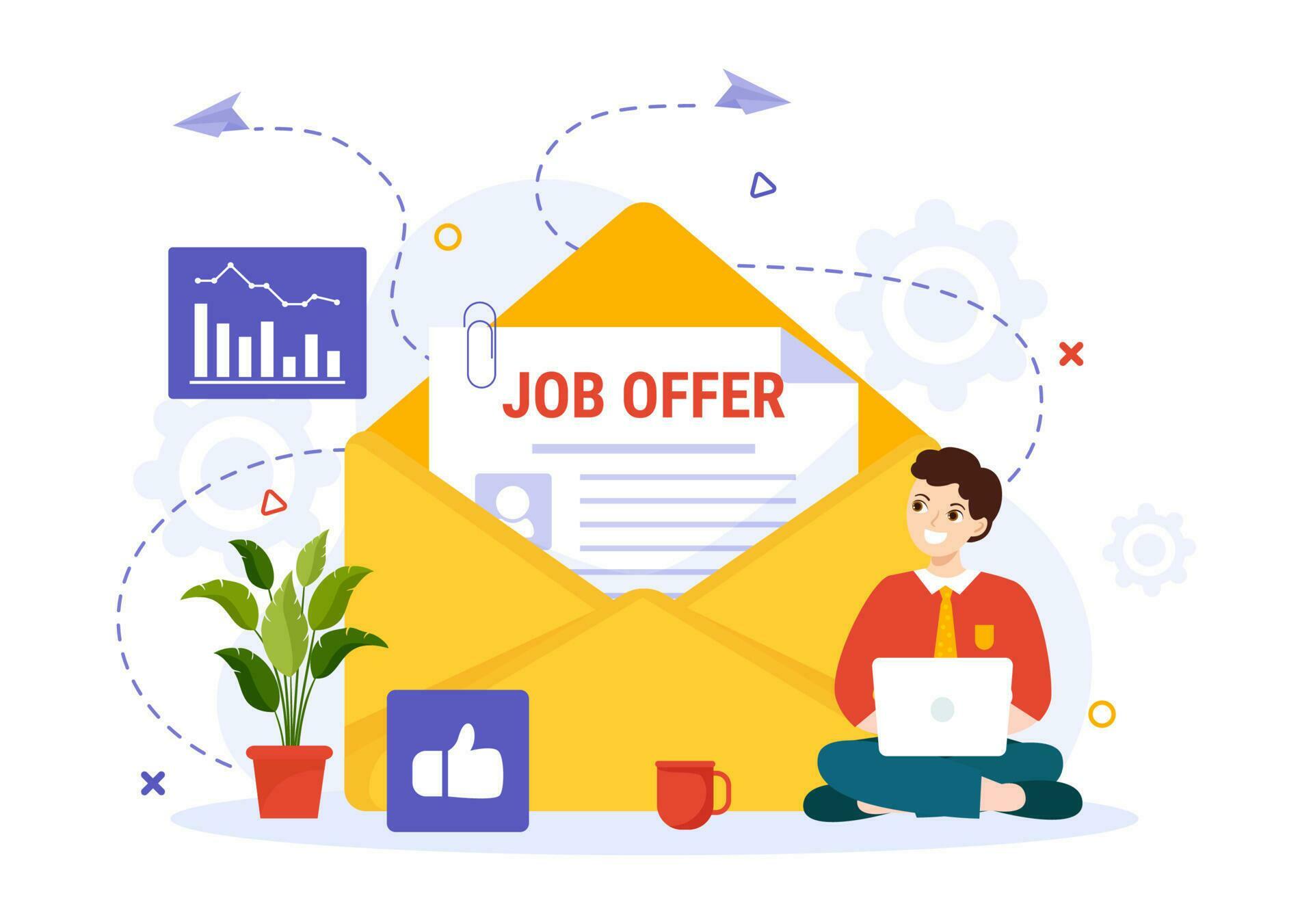 Job Offer Vector Illustration with Businessman Recruitment Search