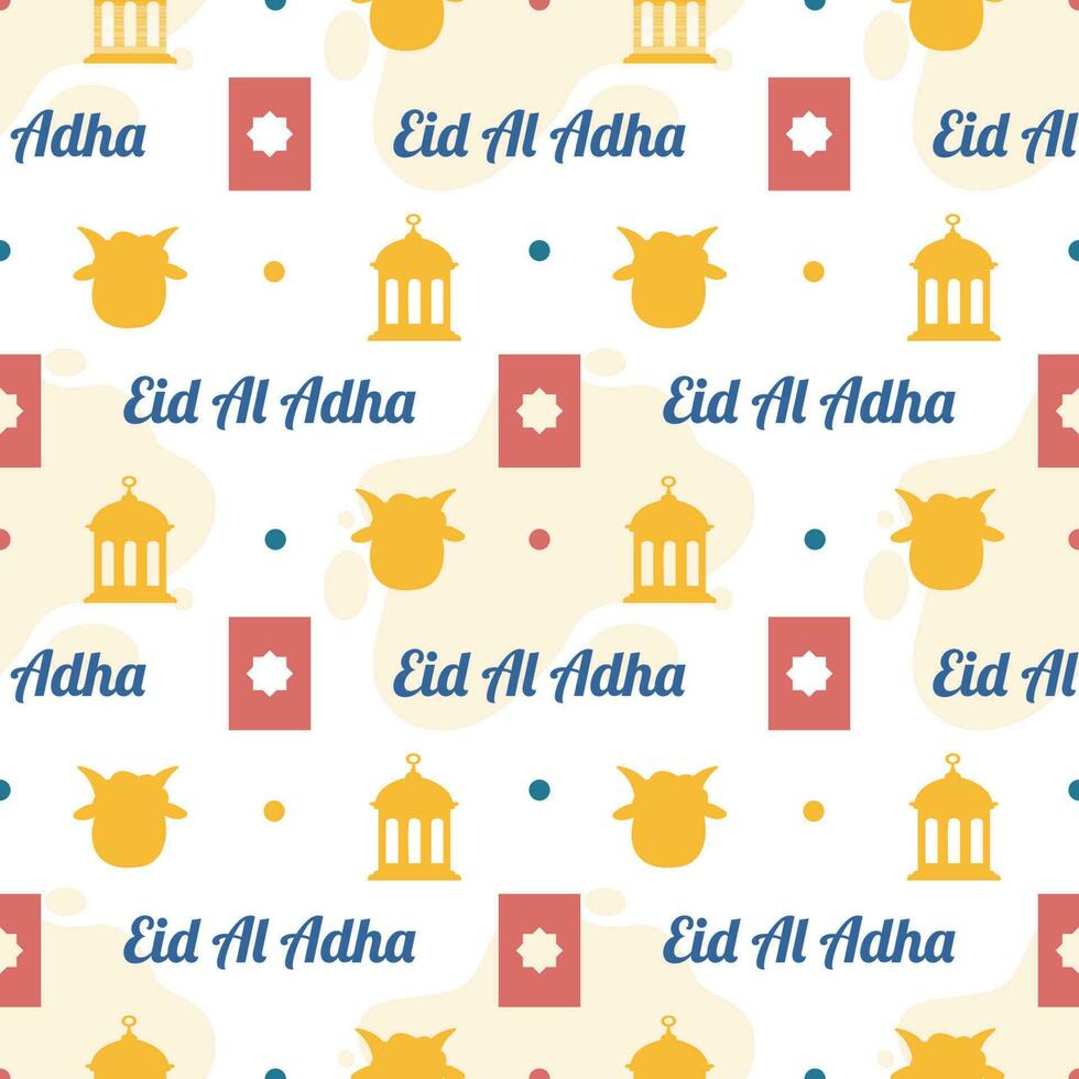 contento eid Alabama adha Mubarak sin costura modelo de musulmanes celebracion con sacrificatorio animales en modelo mano dibujado dibujos animados plano ilustración vector