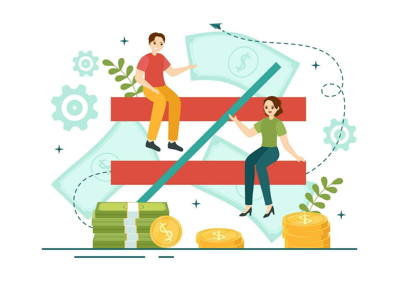 Gender Equality Vector Illustration with Men and Women Character on the Scales Showing Equal Balance and Same Opportunities in Hand Drawn Templates