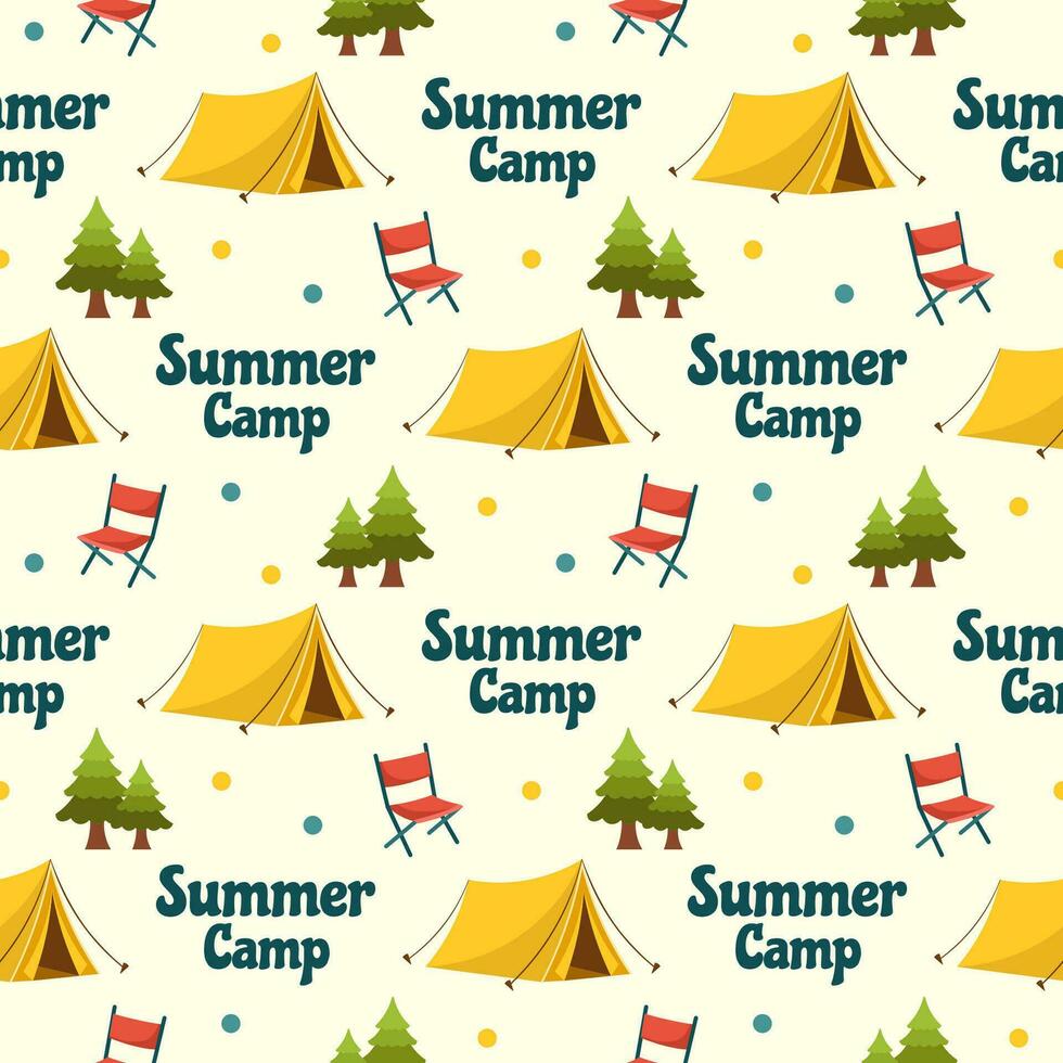 Summer Camp Seamless Pattern Design of Camping and Traveling in Template Hand Drawn Cartoon Flat Illustration vector