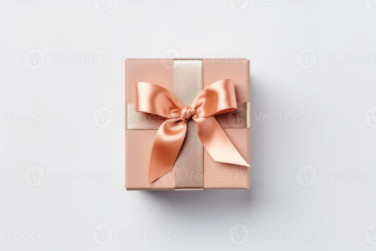 Gift box with satin ribbon and bow on white background photo