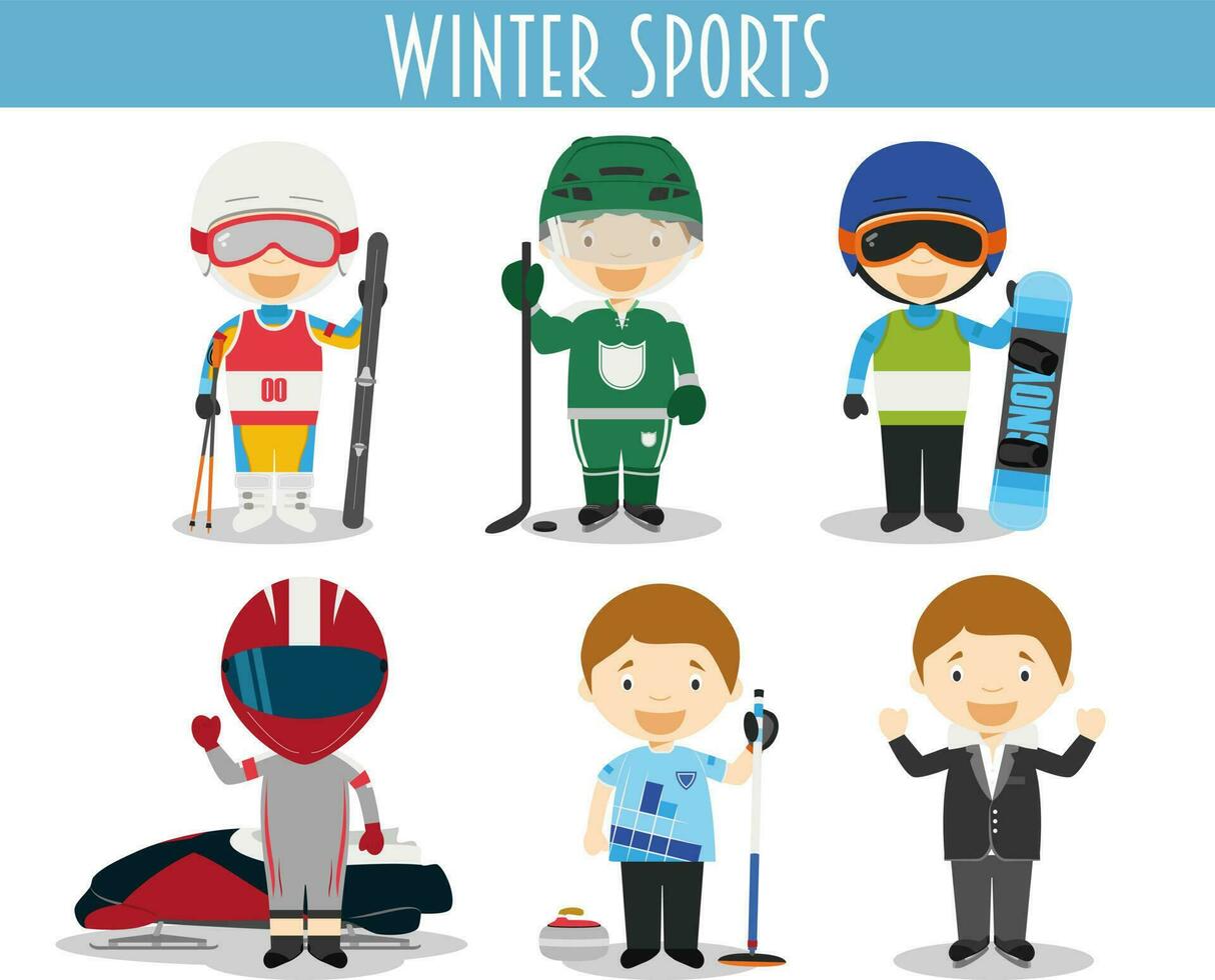 vector conjunto de invierno Deportes en dibujos animados estilo