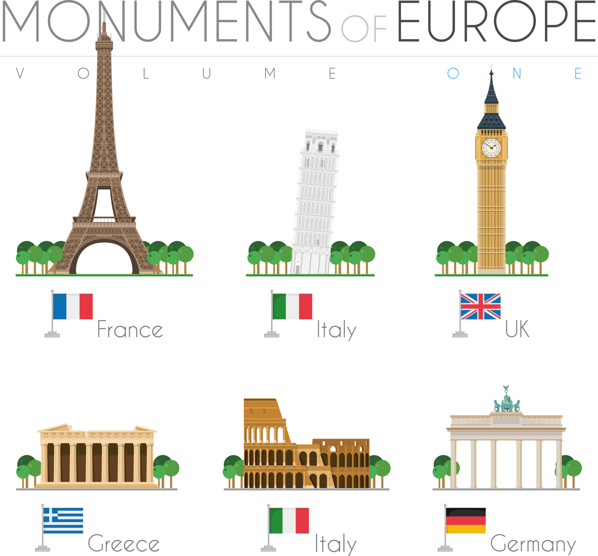 Monuments of Europe in cartoon style Volume 1. Eiffel Tower France