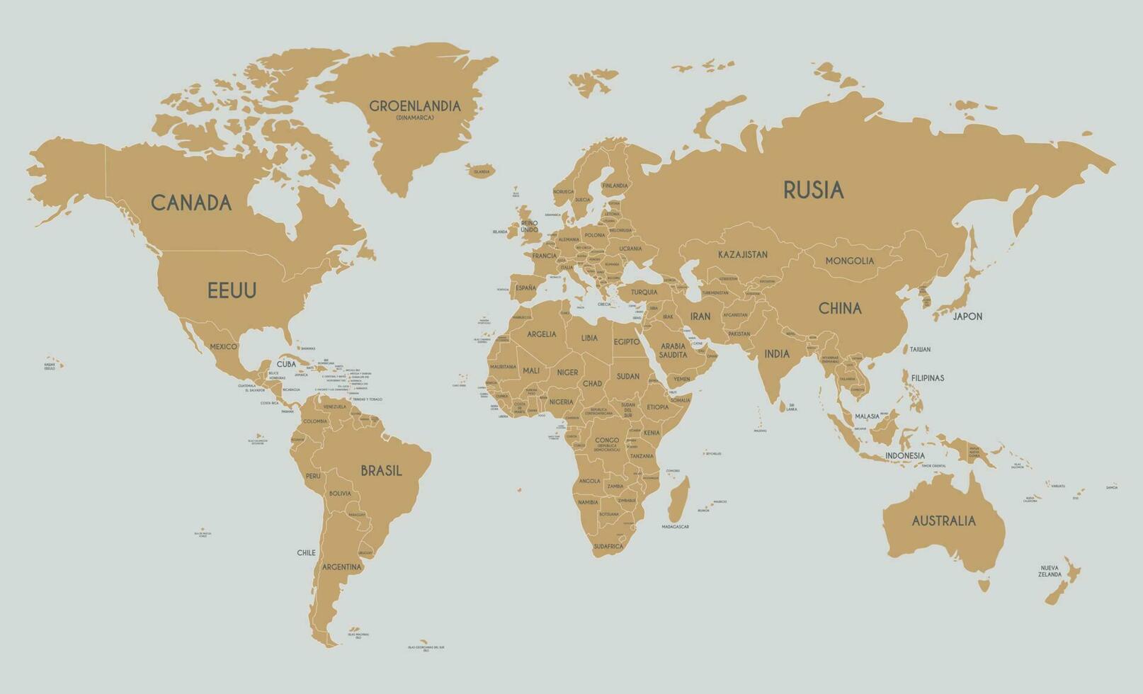 Political World Map vector illustration with country names in spanish. Editable and clearly labeled layers.