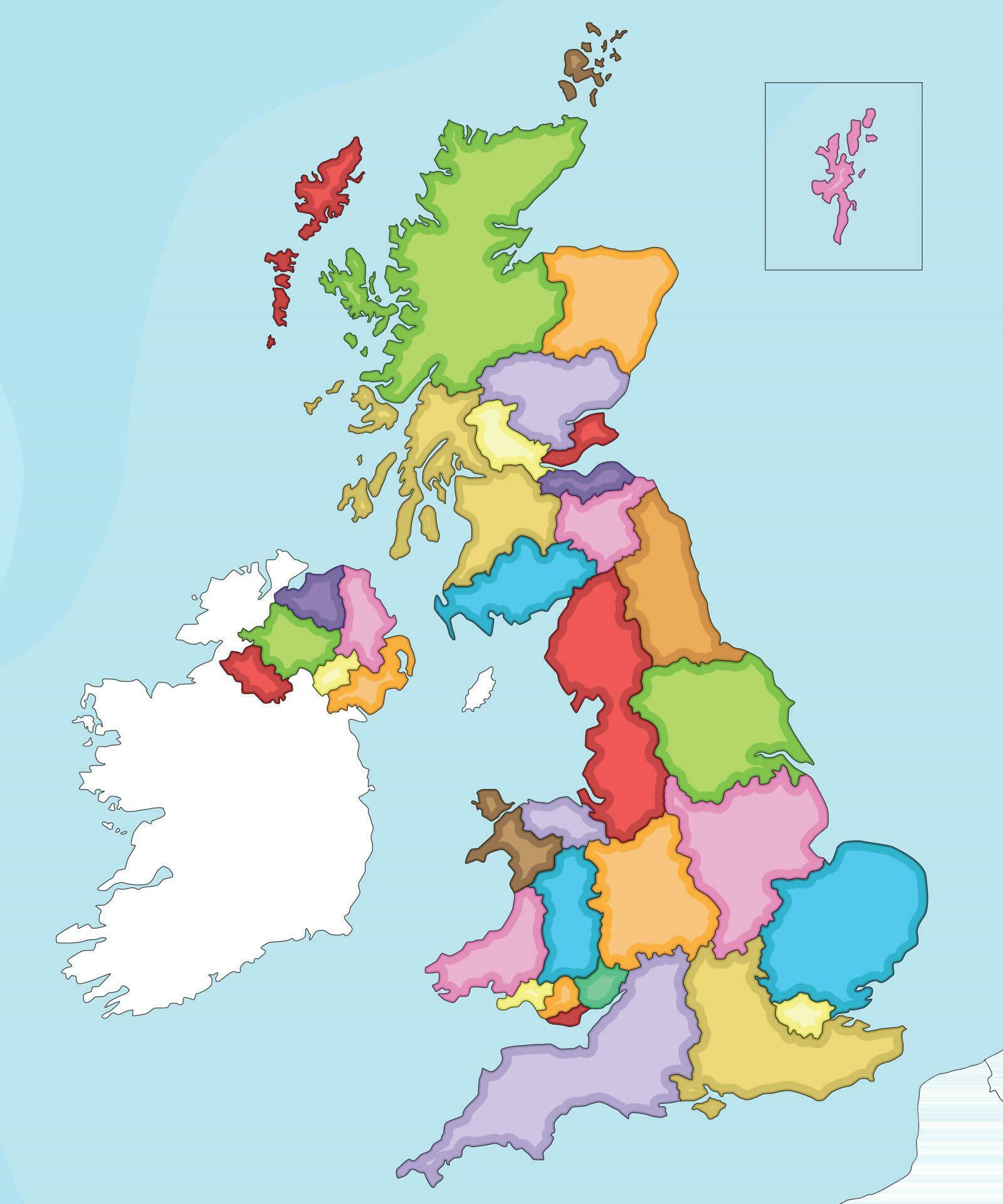 Vector illustrated blank map of UK with administrative divisions, and