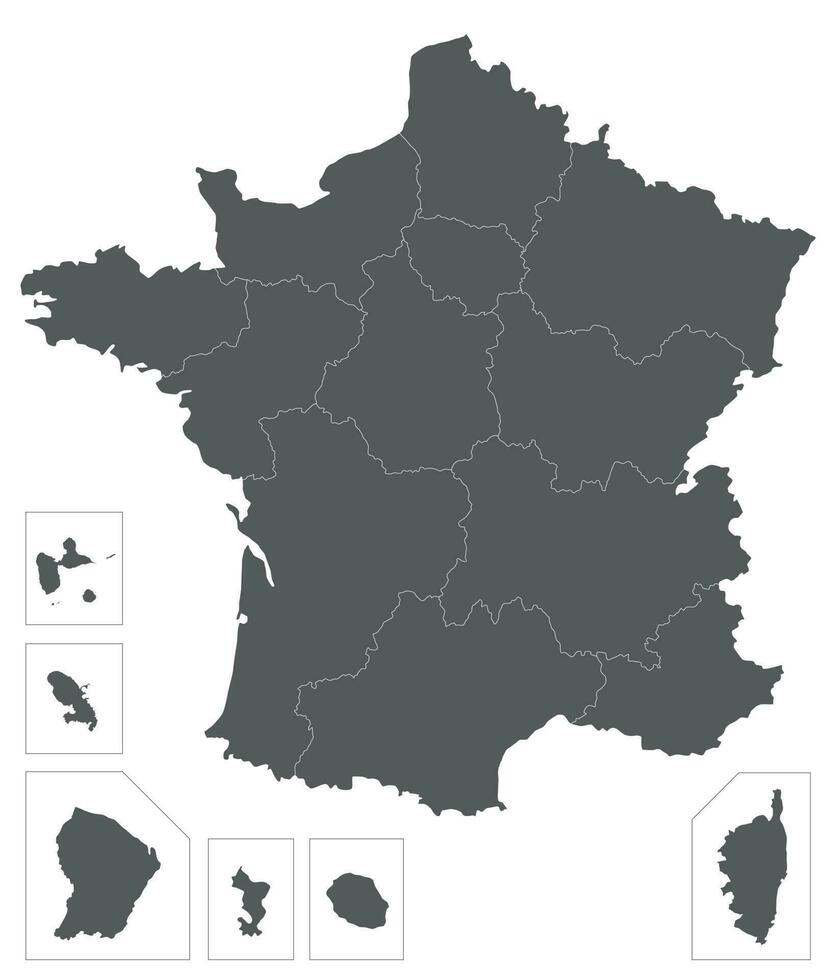 Vector blank map of France with regions and territories and administrative divisions. Editable and clearly labeled layers.