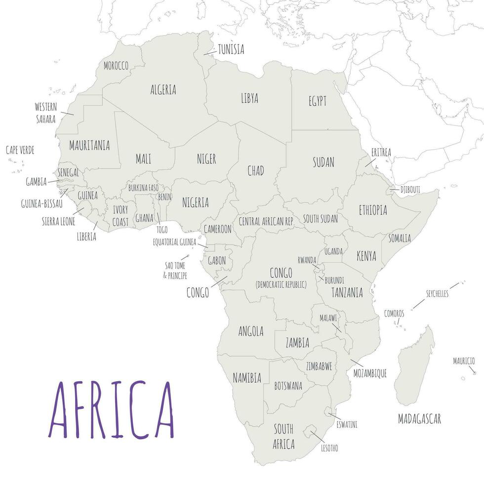 Political Africa Map vector illustration isolated in white background. Editable and clearly labeled layers.