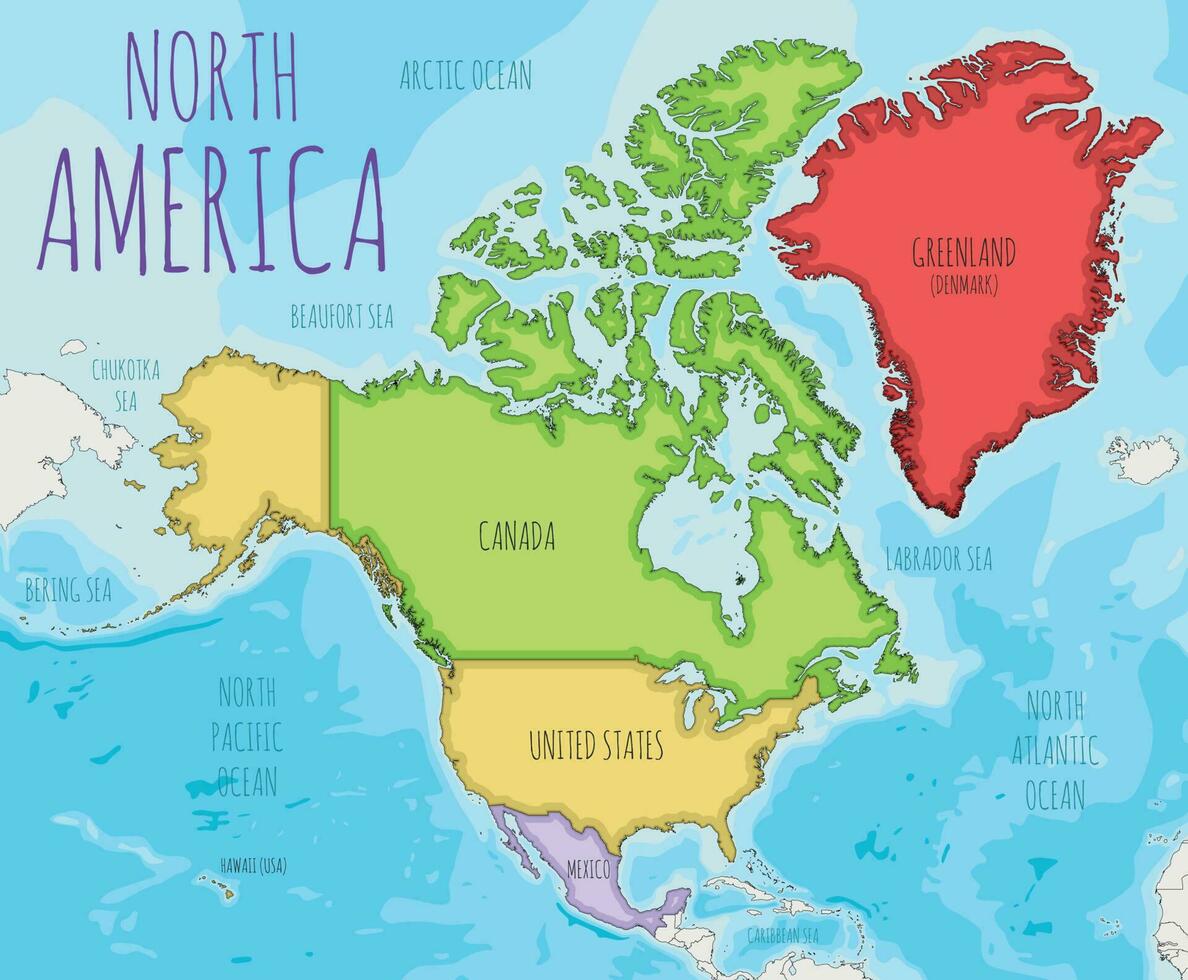 político norte America mapa vector ilustración con diferente colores para cada país. editable y claramente etiquetado capas.