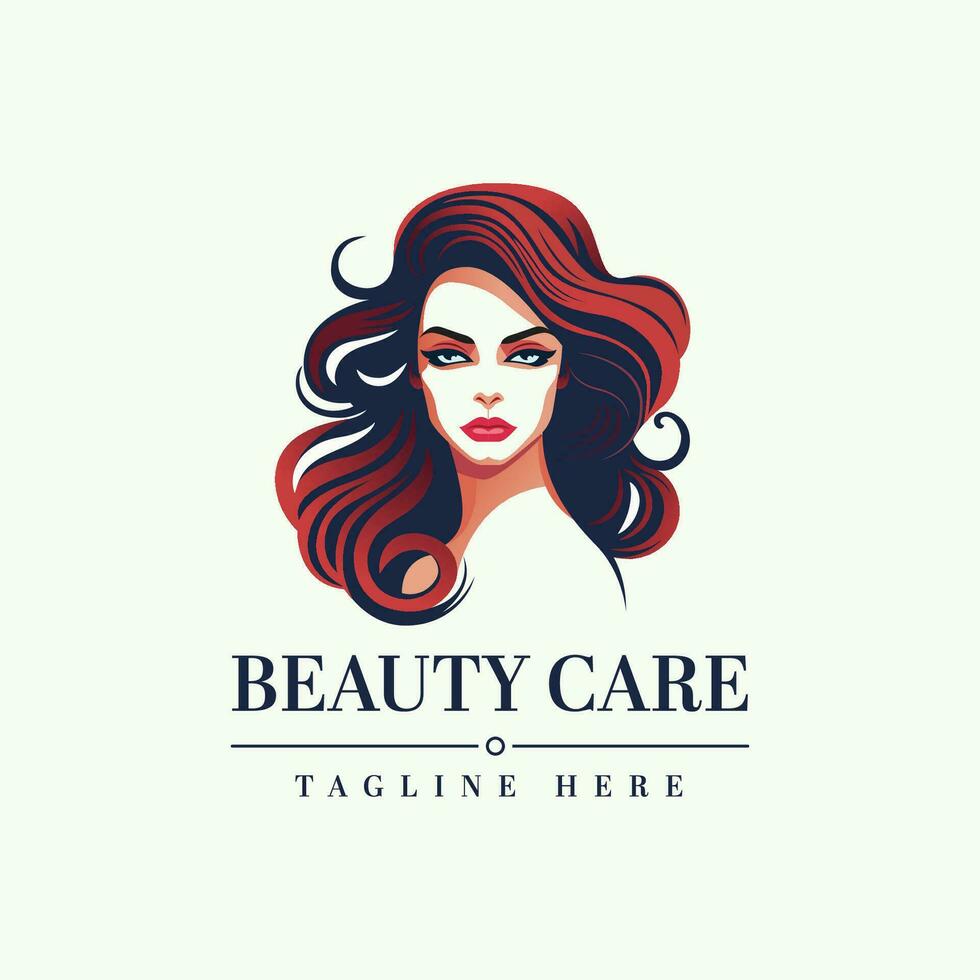 belleza cuidado salón logo modelo con bonito dama mujer ilustración vector