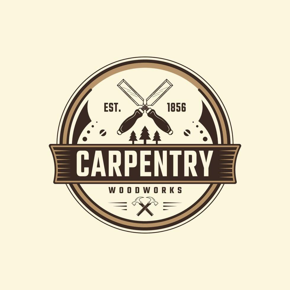 carpentry, woodworking, lumberjack, service monochrome vector logo template isolated on white background