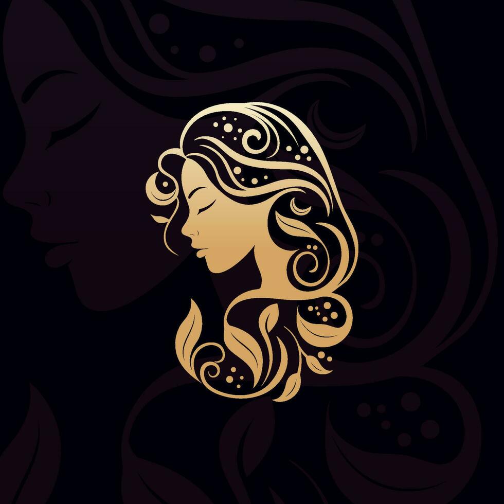beautiful golden lady with nice leafy ornamental hair illustration vector