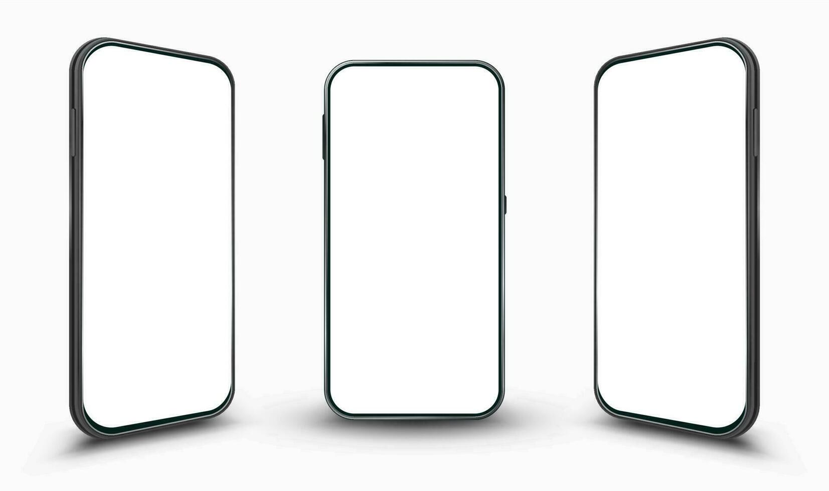 Realistic modern smartphone mockup with clean, minimalistic style. 3d perspective mobile phone frame with blank display. Template for presenting UI, UX mobile designs. vector