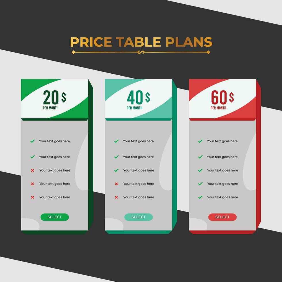 Pricing plan comparison table template premium vector mock up