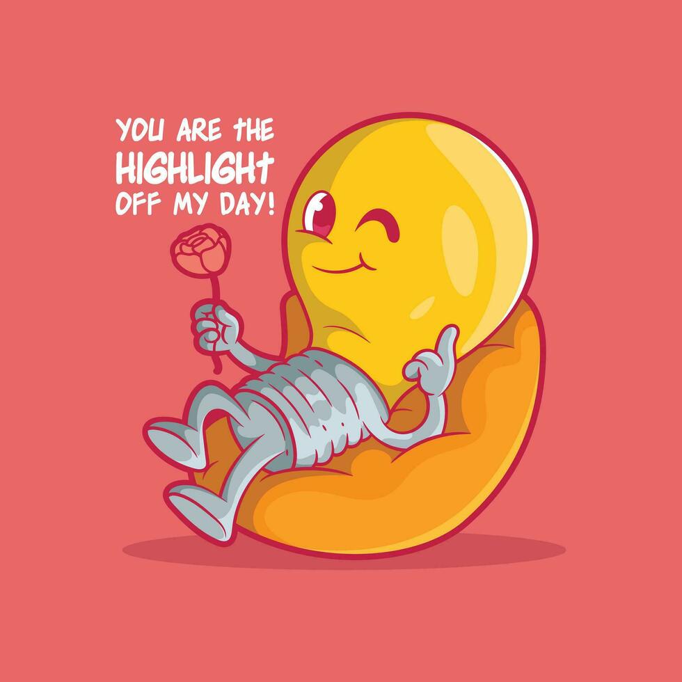 Light bulb character holding a rose vector illustration. Love, funny, romantic design concept.