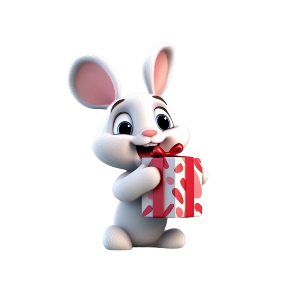 a rabbit holding a gift box 3d cartoon character png