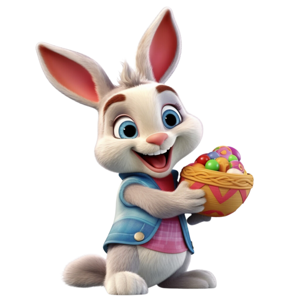 a cute rabbit holding an easter egg 3d cartoon character png