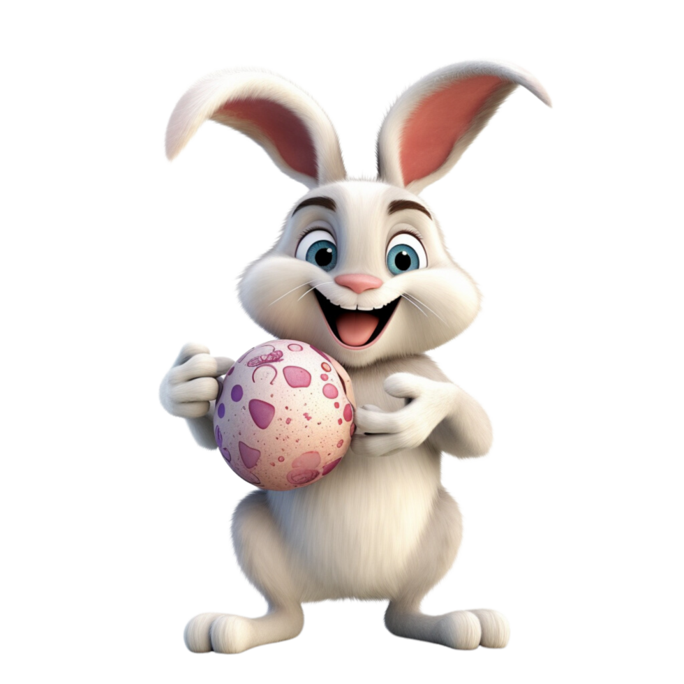 a cute rabbit holding an easter egg 3d cartoon character png
