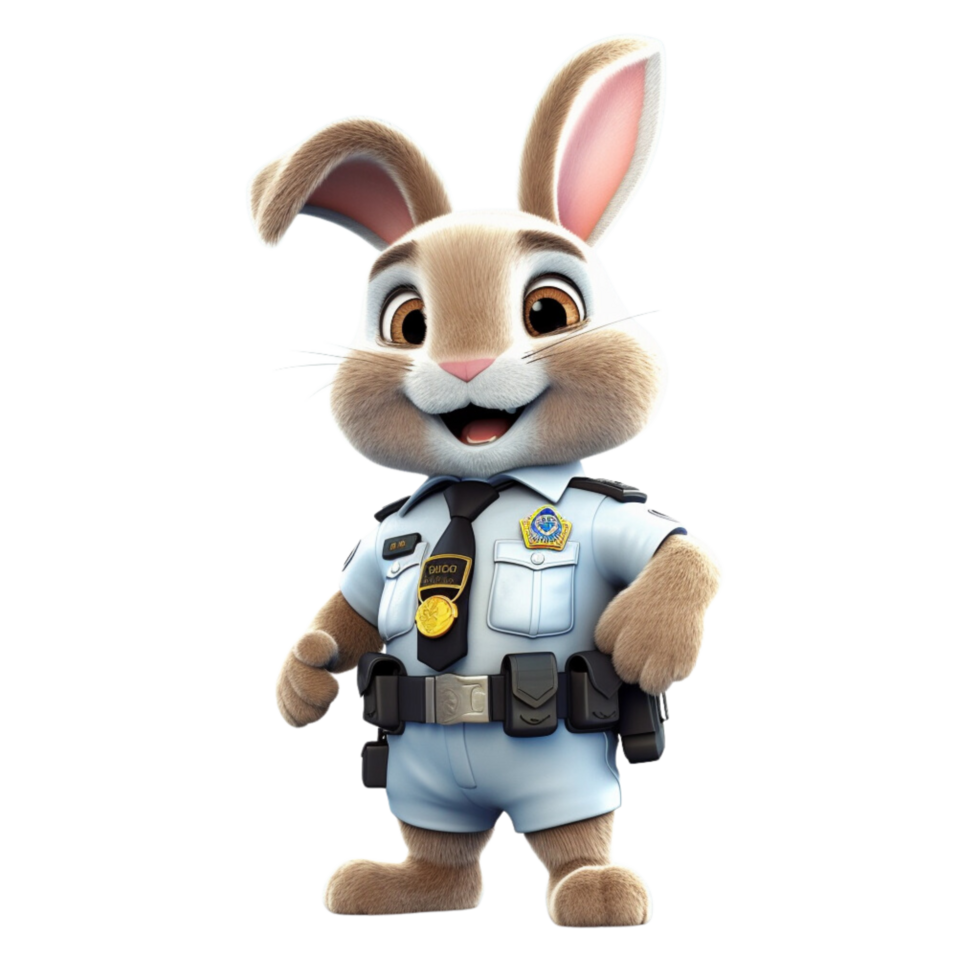 ai généré une lapin portant police uniforme 3d dessin animé personnage png