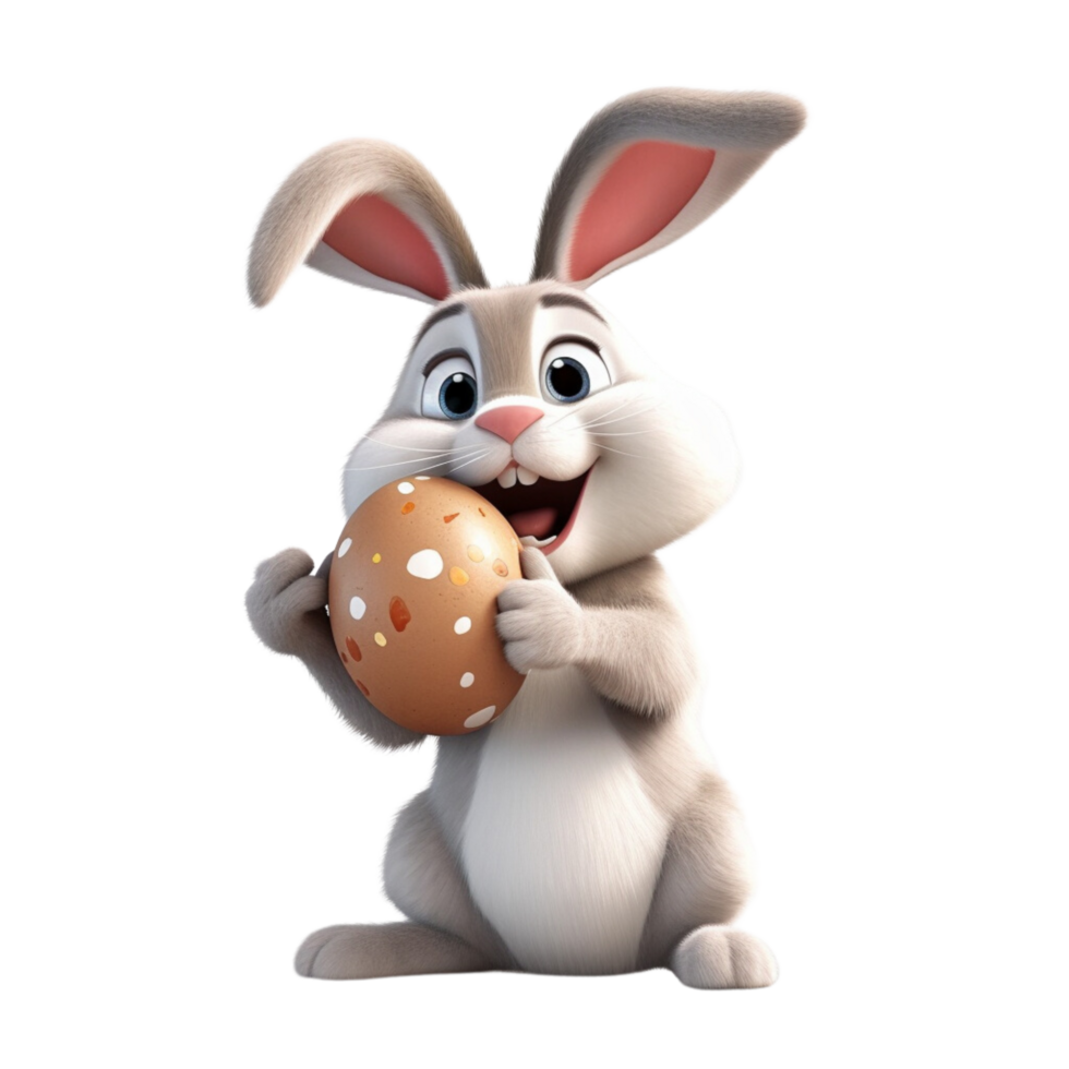a cute rabbit holding an easter egg 3d cartoon character png