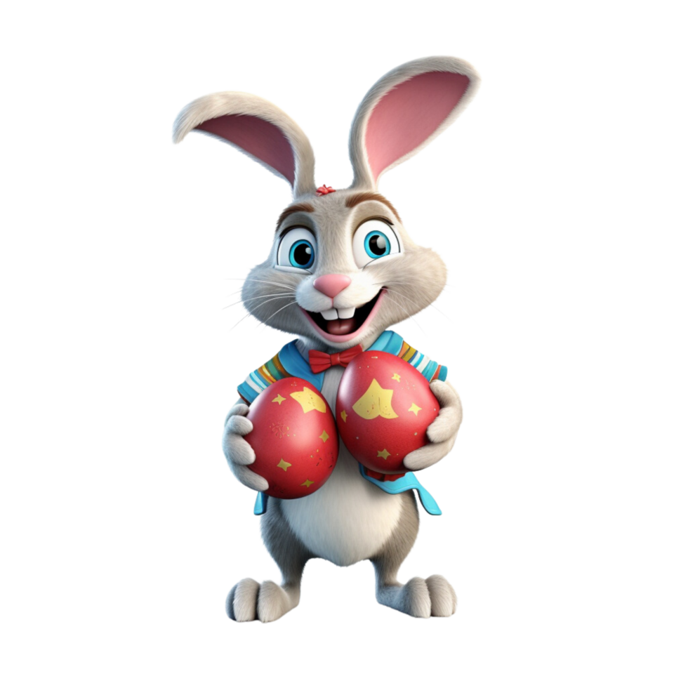 a cute rabbit holding an easter egg 3d cartoon character png