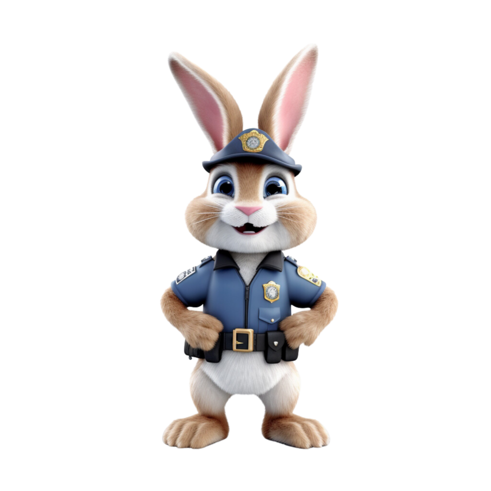 a rabbit wearing police uniform 3d cartoon character png