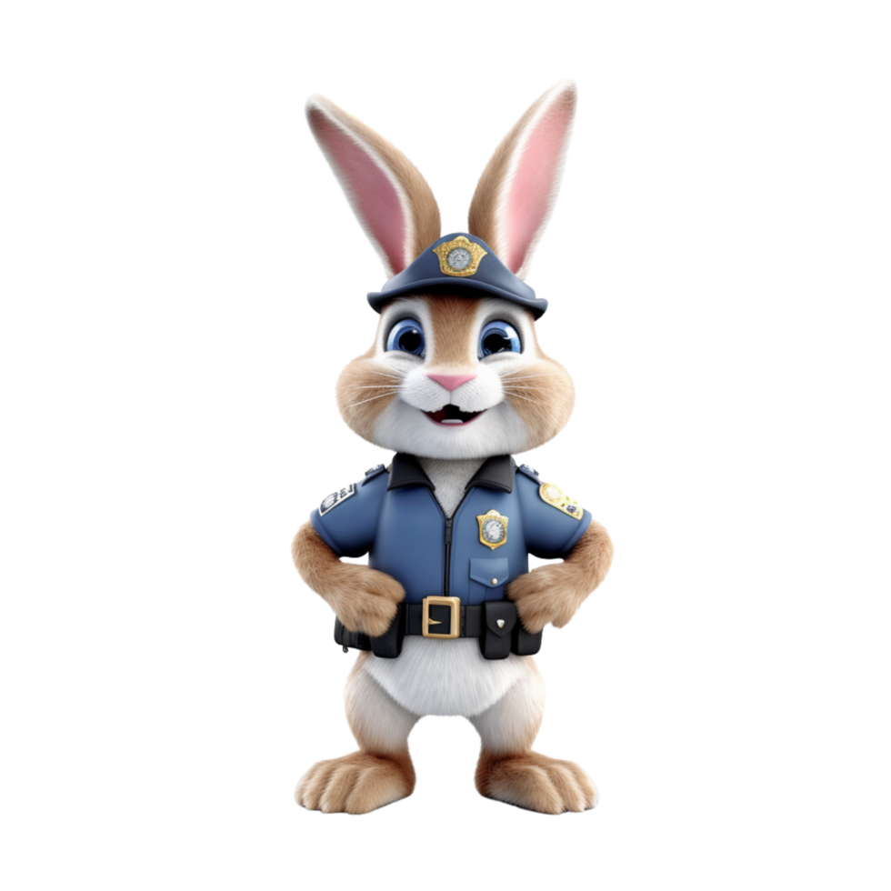 ai generado un Conejo vistiendo policía uniforme 3d dibujos animados personaje png