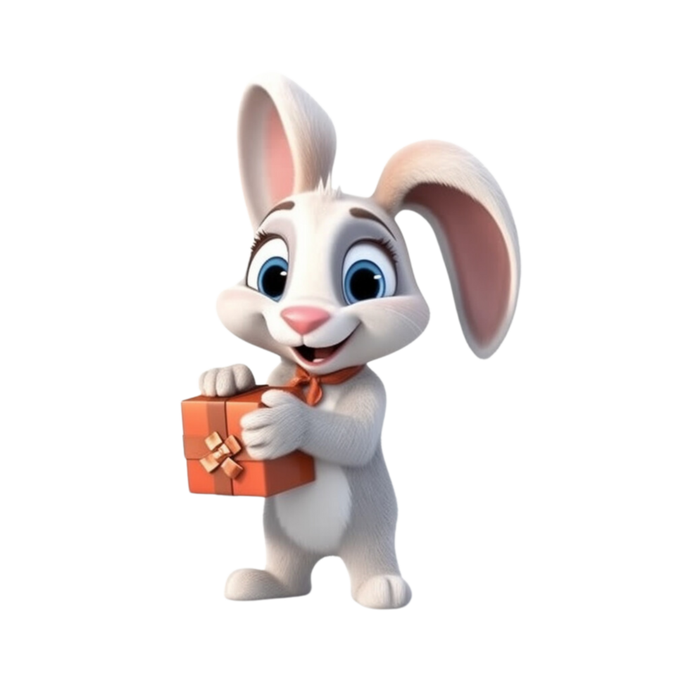 a rabbit holding a gift box 3d cartoon character png