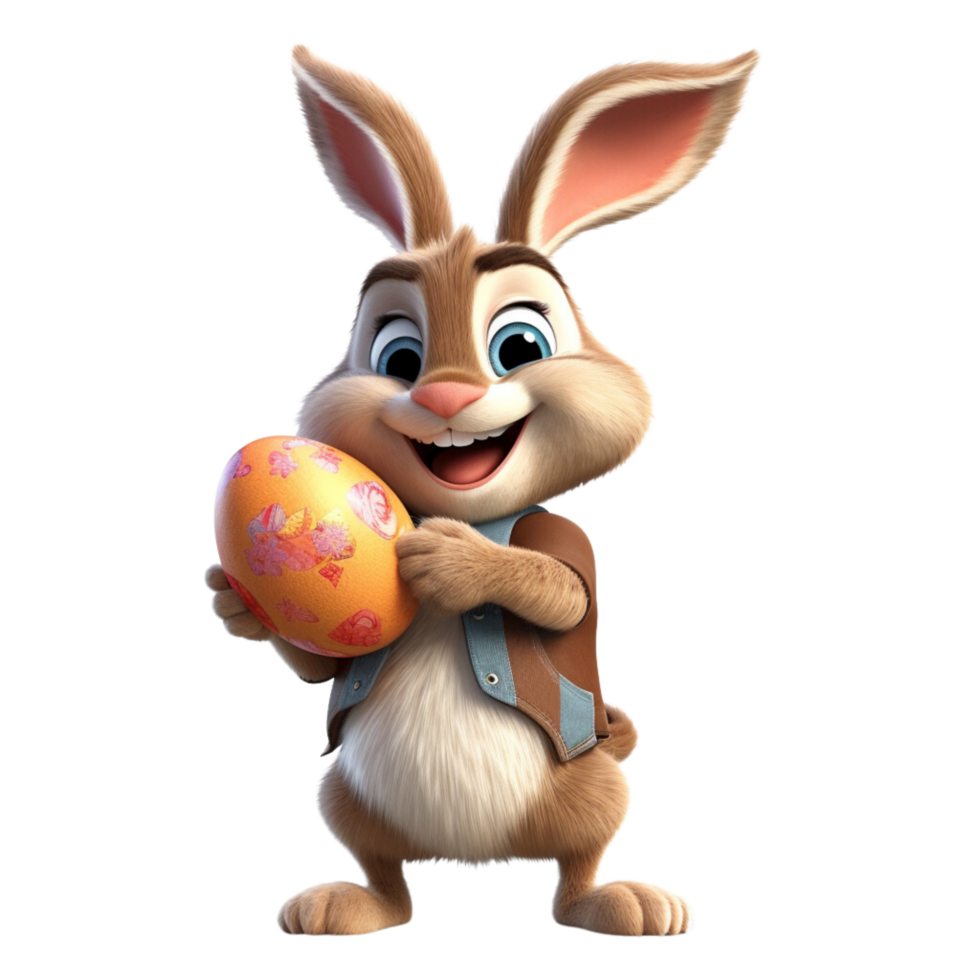 ai gegenereerd een schattig konijn Holding een Pasen ei 3d tekenfilm karakter png