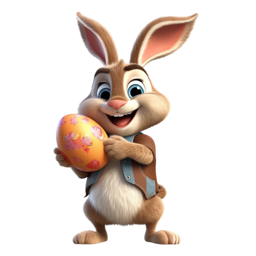 a cute rabbit holding an easter egg 3d cartoon character png