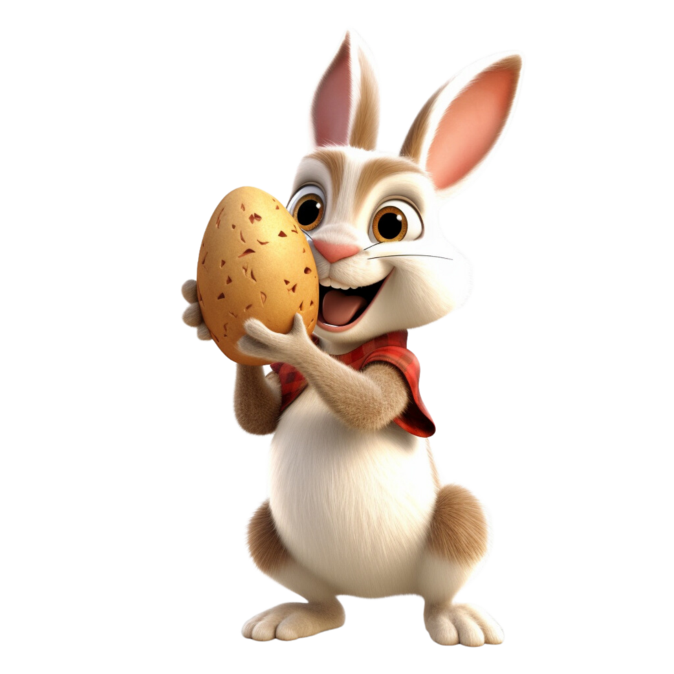 a cute rabbit holding an easter egg 3d cartoon character png