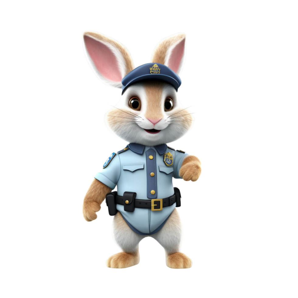 a rabbit wearing police uniform 3d cartoon character png