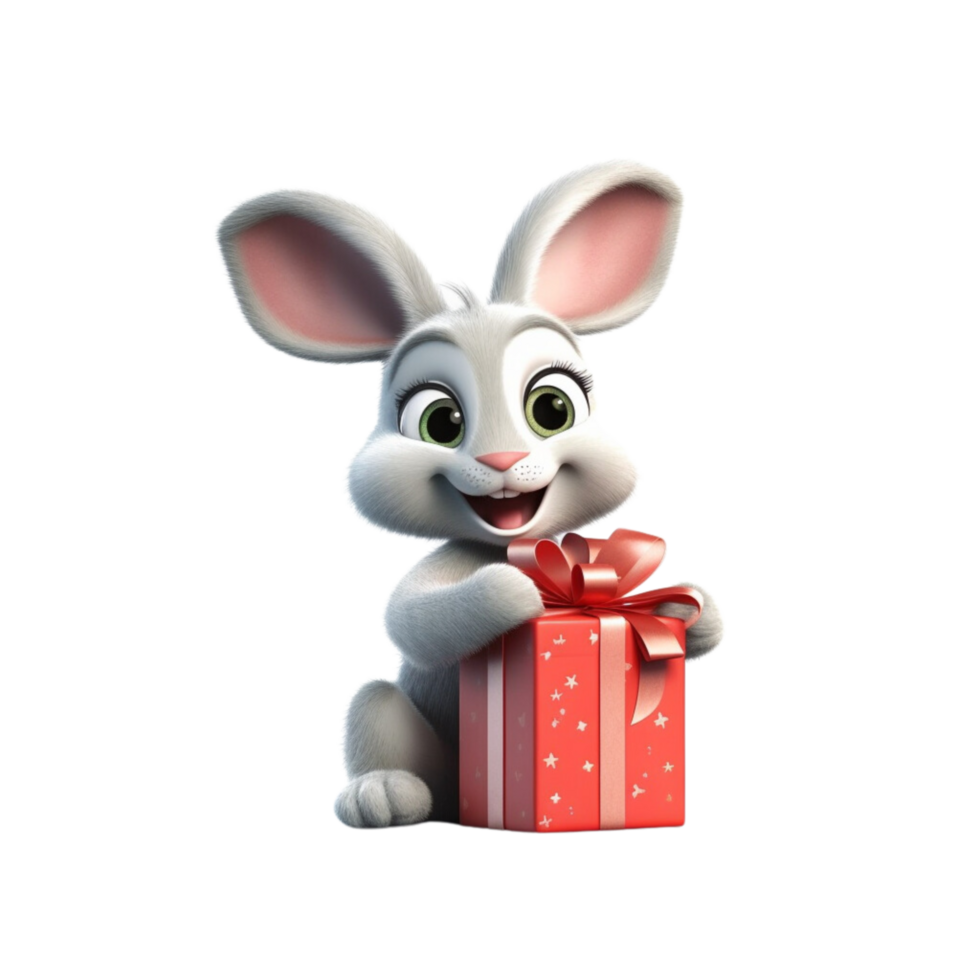 a rabbit holding a gift box 3d cartoon character png