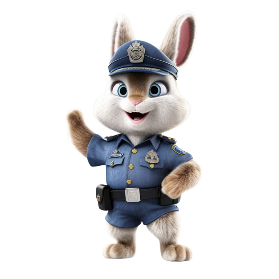 a rabbit wearing police uniform 3d cartoon character png