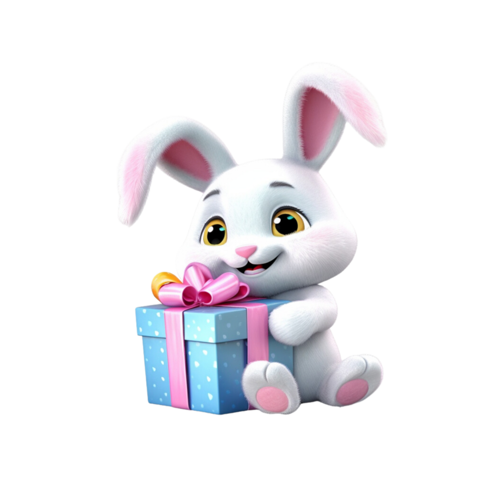 ai generado un Conejo participación un regalo caja 3d dibujos animados personaje png