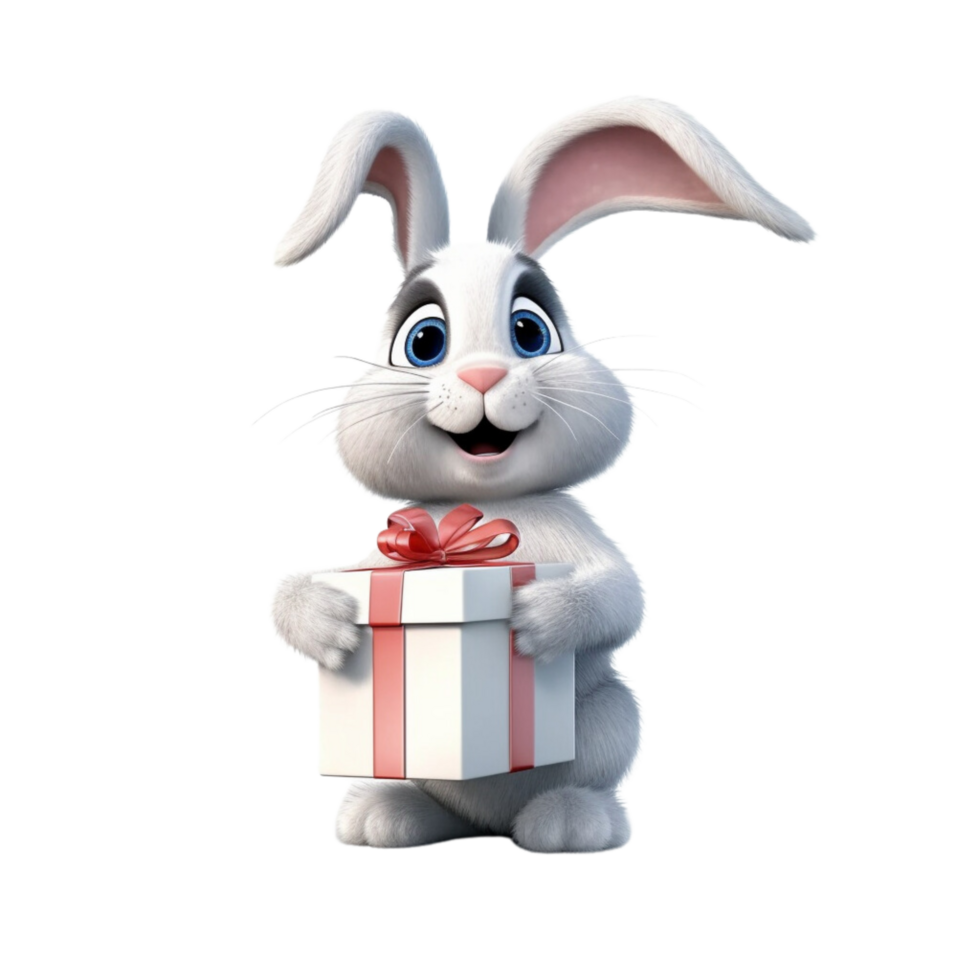 a rabbit holding a gift box 3d cartoon character png