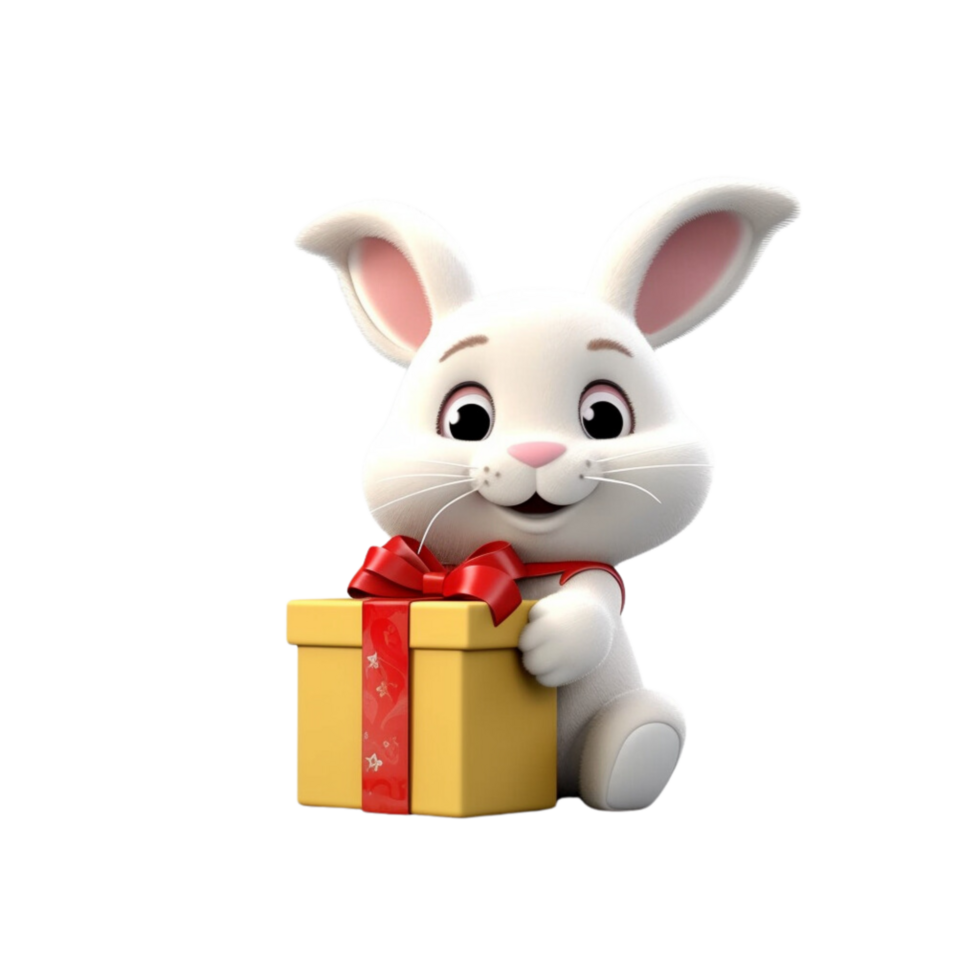 a rabbit holding a gift box 3d cartoon character png