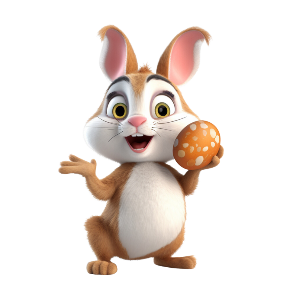 a cute rabbit holding an easter egg 3d cartoon character png