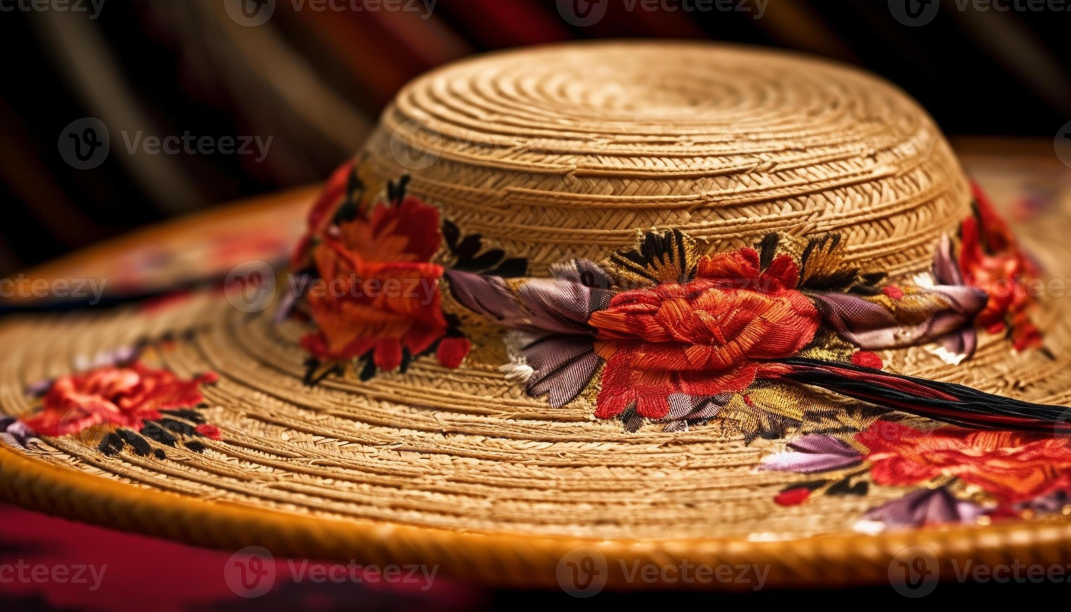 Woven straw hat, colorful tradition and elegance generated by AI