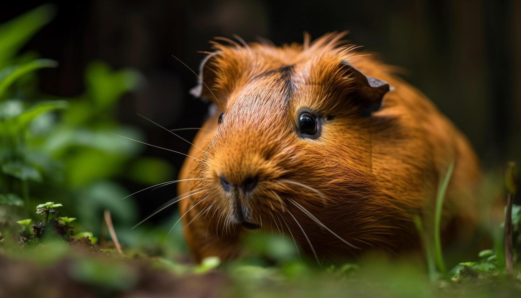 mullido Guinea cerdo mastica en césped al aire libre generado por ai foto