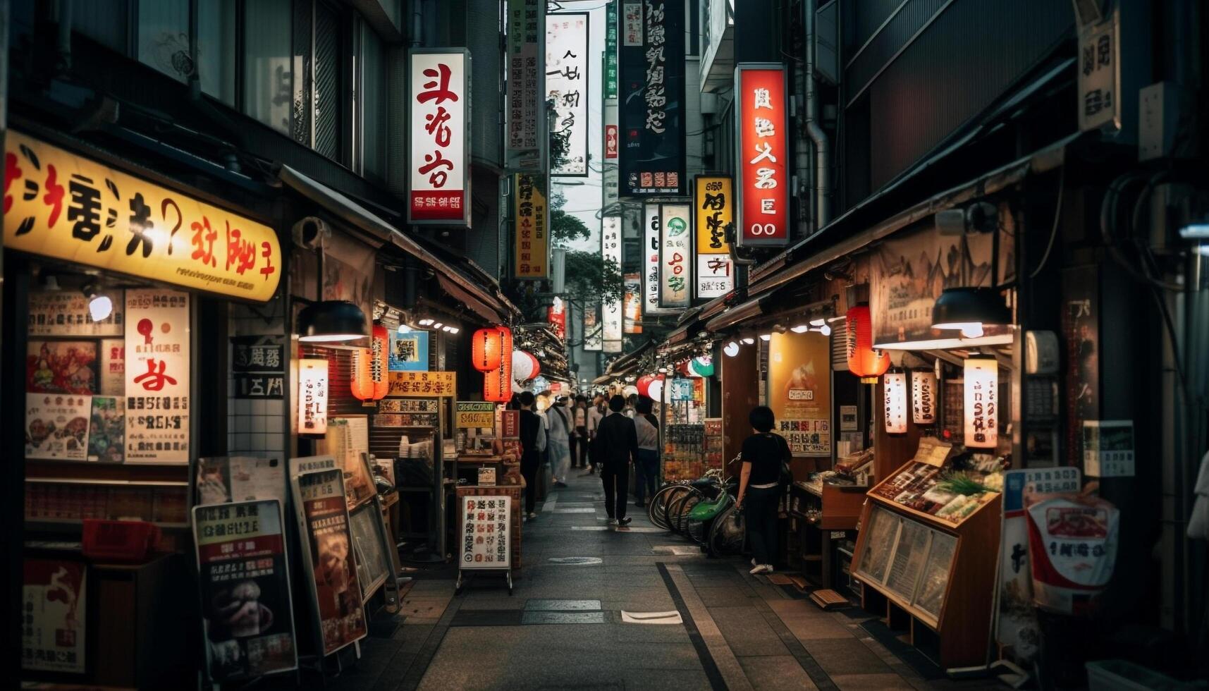 Busy night in Mong Kok, famous shopping district generated by AI photo