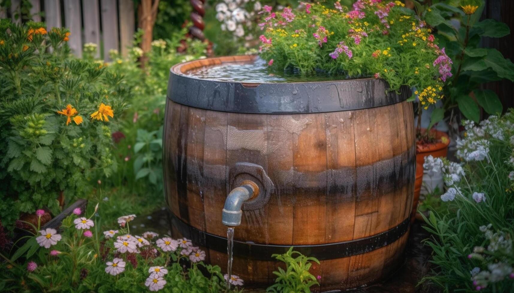 Organic sunflower in rustic metal flower pot generated by AI photo