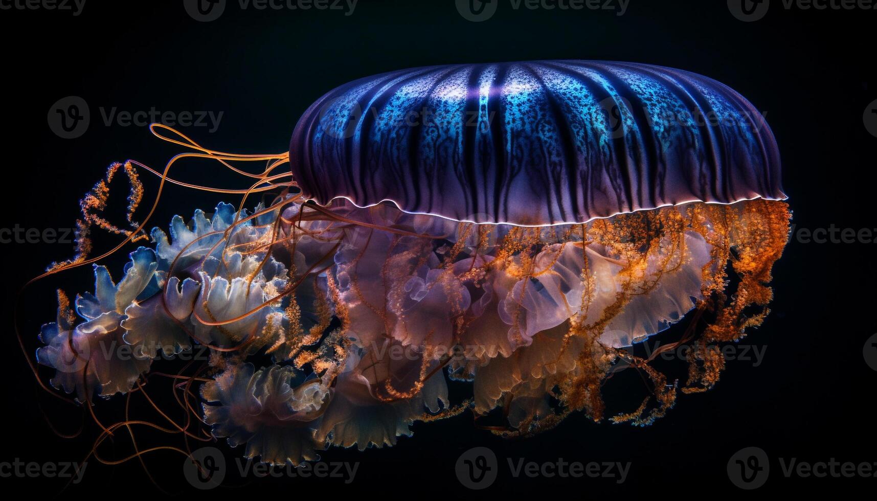 Beauty in nature stunning glowing jellyfish underwater generated by AI photo