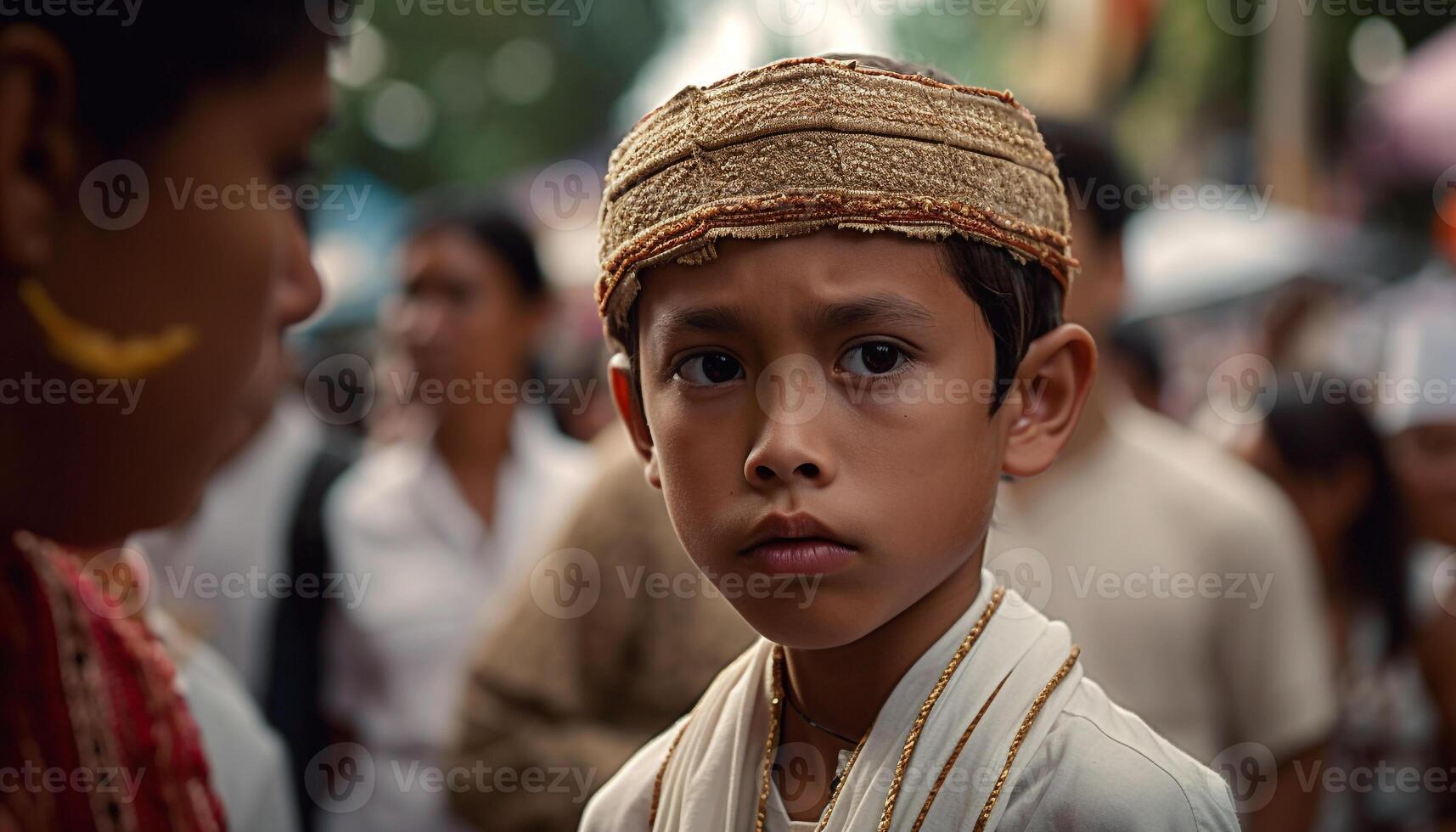 Young indigenous boys, a cultural portrait outdoors generated by AI photo