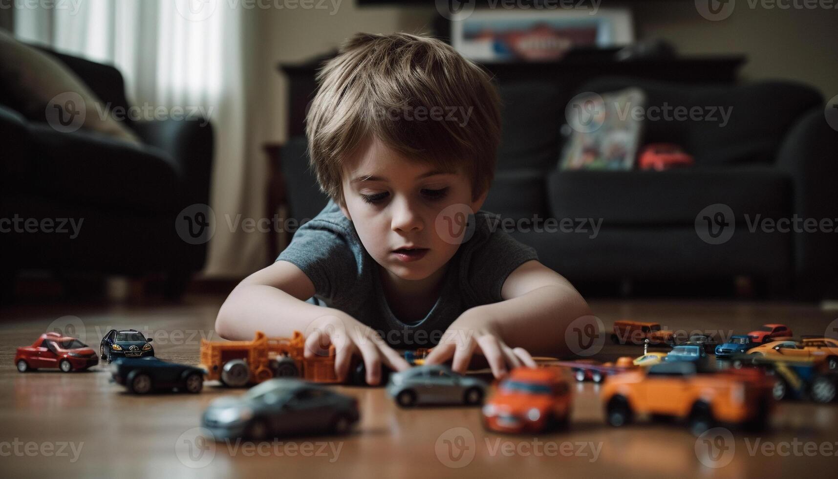 Caucasian boys playing toy car, joyful childhood fun generated by AI photo